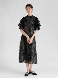 petirobe/プチローブ petirobe フリルスリーブチュール刺繍ドレス/507771866