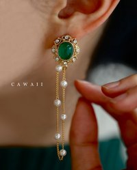 CAWAII/カワイイ CAWAII キャッチに繋がるパールチェーンのカラーストーン風ピアス/507773665
