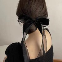 REAL STYLE/リアルスタイル REAL STYLE バレッタ ヘアアクセサリー リボン 大きめ レディース 黒 結婚式 クリップ ベロア シースルー 髪飾り 髪留め まとめ髪/507774293