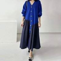 REAL STYLE/リアルスタイル REAL STYLE ワンピース レディース カーディガン 秋 春 冬 長袖 ロング きれいめ ニット シャツ Vネック フレア 体型カバー マ/507774449