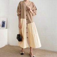 REAL STYLE/リアルスタイル REAL STYLE ワンピース レディース カーディガン 秋 春 冬 長袖 ロング きれいめ ニット シャツ Vネック フレア 体型カバー マ/507774449