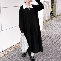 REAL STYLE/リアルスタイル REAL STYLE ワンピース レディース 秋 春 冬 長袖 ロング マキシ エンボス 襟付き キーネック きれいめ 速乾 楽ちん 体型カバー/507774450