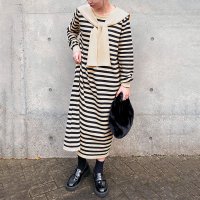 REAL STYLE/リアルスタイル REAL STYLE ワンピース レディース 秋 冬 長袖 きれいめ ロング ニット 薄手 襟付き ボーダー柄 ゆったり 体型カバー ストレート/507774458