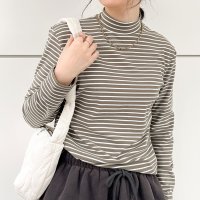 REAL STYLE/リアルスタイル REAL STYLE カットソー レディース 長袖 秋 冬 春 厚手 もっちり 大きいサイズ きれいめ ボーダー柄 ボトルネック ハイネック ト/507774477