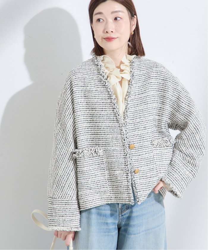 大人 可愛い 服  GIOLICA ツイードVネック ジャケット(507779307) | ジャーナル ジャケット・アウター