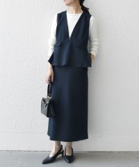 SHIPS any WOMEN/SHIPS any:〈洗濯機可能〉ダブルクロス Vネック ペプラム ワンピース［NAVY BLUE］/507779429