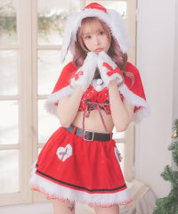 Tika/ティカ Tika サンタコス 5点set ケープ付きラブリーリボンフレアスカートタータンチェック垂れ耳バニーアニマルサンタコスプレ/507779892