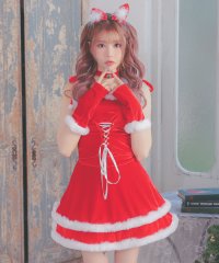 Tika/ティカ Tika サンタコス 5点set ショルダーリボンレースアップセットアップ二段フレアスカートガーリーツイン猫アニマルサンタコスプレドレス/507779893