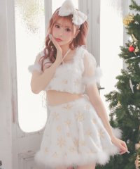 Tika/ティカ Tika サンタコス 3点set クロスネックリボンへそ出しセパレートフレアスカートふわもこスパンコールスノウサンタコスプレドレス/507779899