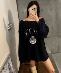 VIVIDLADY/ビビッドレディ VIVIDLADY 裏起毛 スウェット 長袖 プルオーバー トレーナー オーバーサイズ 首元広め ロングカットソー 韓国ファッション ロングTシ/507783621