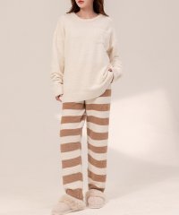 TeddyShop/テディショップ Teddyshop レディース 長袖モコモコ淡色ボーダーハイウエストルームウェア 上下2点セット/507783492