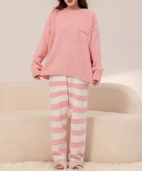 TeddyShop/テディショップ Teddyshop レディース 長袖モコモコ淡色ボーダーハイウエストルームウェア 上下2点セット/507783492
