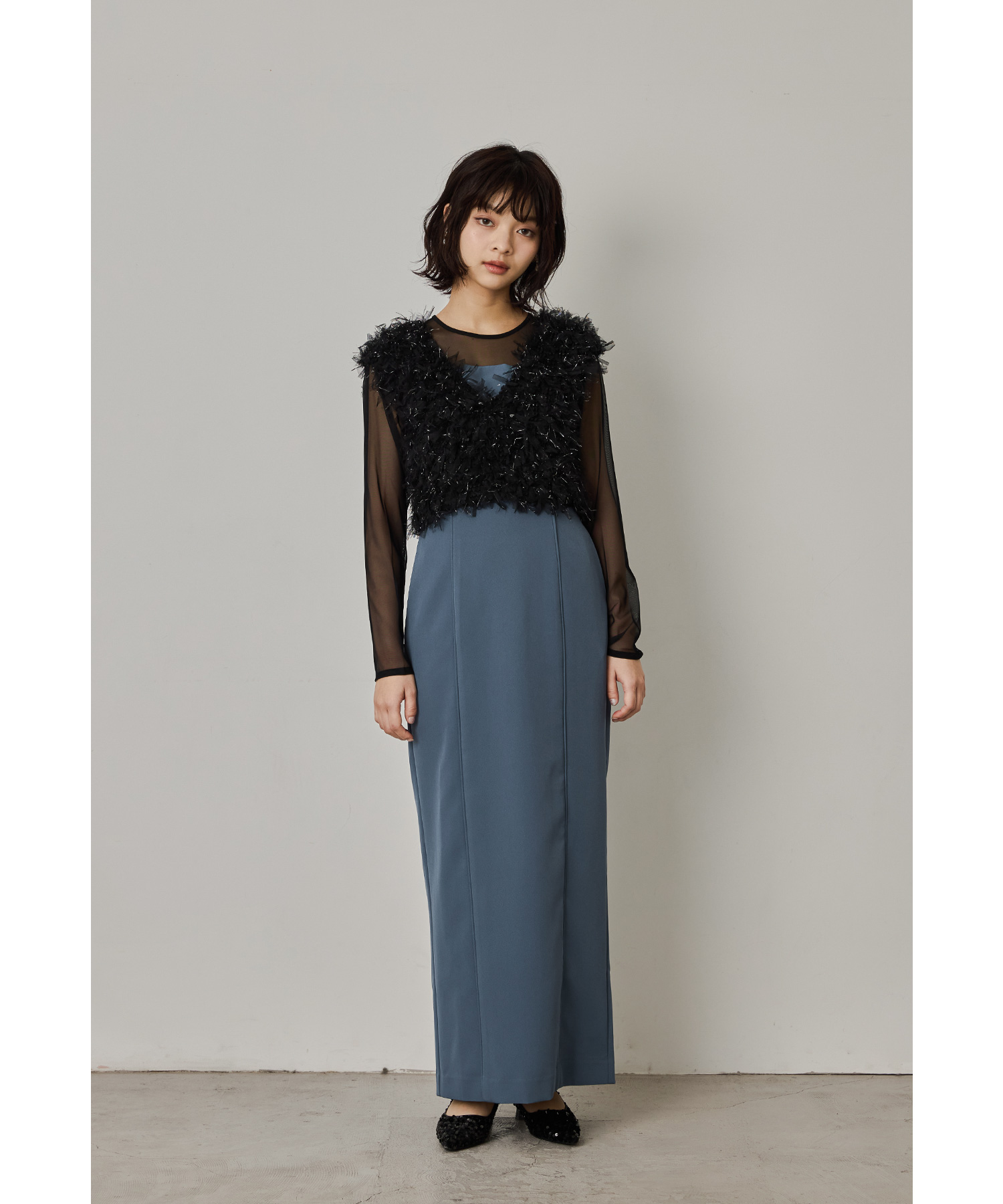 【kana / niana】 ドレス グリーン美品⚪︎大幅値下げ 着丈が選べる】Aラインオーガンジーレースレイヤードドレス