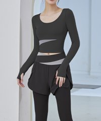 TeddyShop/テディショップ Teddyshop レディース 長袖ヨガトップス+ショートパンツ一体型ハイウエストレギンス 上下2点セット/507787151