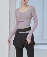 TeddyShop/テディショップ Teddyshop レディース 長袖ヨガトップス+ショートパンツ一体型ハイウエストレギンス 上下2点セット/507787151