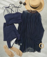 OSYAREVO/オシャレボ OSYAREVO 【ネット限定】シアートップス付き シャーリングビキニ セットアップ 体型カバー 水着 4点セット 【返品不可商品】/506605174