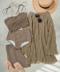 OSYAREVO/オシャレボ OSYAREVO 【ネット限定】シアートップス付き シャーリングビキニ セットアップ 体型カバー 水着 4点セット 【返品不可商品】/506605174