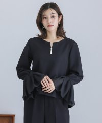 WHITE JOOLA/ホワイトジョーラ WHITE JOOLA 【多機能すぎる魔法みたいなブラウス】ダブルピケクロス・お袖シフォンジー・パール調キーネックブラウス/507789409