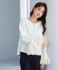 WHITE JOOLA/ホワイトジョーラ WHITE JOOLA 【多機能すぎる魔法みたいなブラウス】ダブルピケクロス・お袖シフォンジー・パール調キーネックブラウス/507789409