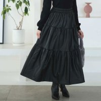 Sawa a la mode/サワアラモード Sawa a la mode リボン付きフェイクレザーティアードスカート/507789519