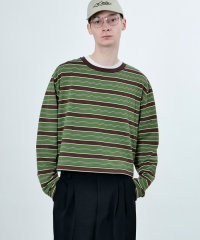 M TO R/MU MULTI BORDER CROPPED LONG SLEEVE CREW NECK PULLOVER/507789848