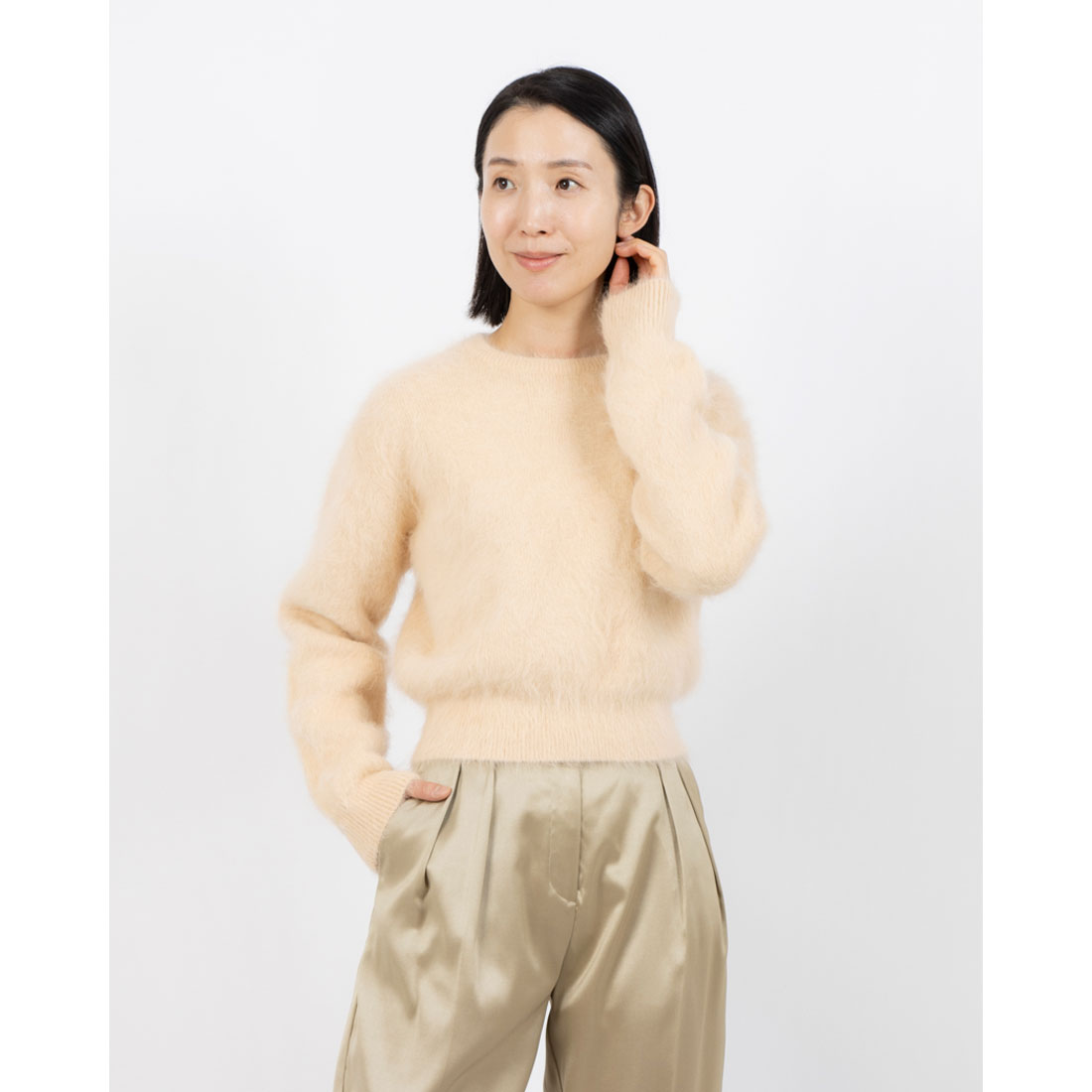 CLANE V NECK ANGOLA KNIT TOPS 1ベージュ
