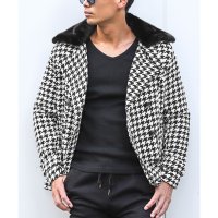 LUXSTYLE/ラグスタイル LUXSTYLE Bernings Sho(バーニングショー)チェック柄ファー付きハーフコート/ハーフ丈 ハーフコート ピーコート ファー付き 取/507790331