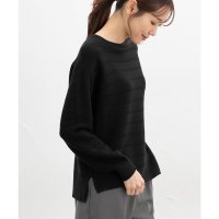 Honeys/ハニーズ Honeys ガーター編ニット トップス ニット セーター 長袖 無地 ボーダー柄 クルーネック 綿混 アクリル混 スリット フェミニン 春 白 レデ/507791489
