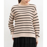 Honeys/ハニーズ Honeys ガーター編ニット トップス ニット セーター 長袖 無地 ボーダー柄 クルーネック 綿混 アクリル混 スリット フェミニン 春 白 レデ/507791489