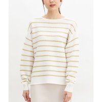 Honeys/ハニーズ Honeys ガーター編ニット トップス ニット セーター 長袖 無地 ボーダー柄 クルーネック 綿混 アクリル混 スリット フェミニン 春 白 レデ/507791489