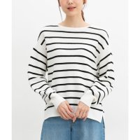 Honeys/ハニーズ Honeys ガーター編ニット トップス ニット セーター 長袖 無地 ボーダー柄 クルーネック 綿混 アクリル混 スリット フェミニン 春 白 レデ/507791489