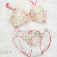 PINK PINK PINK/ピンクピンクピンク PINK PINK PINK フラワーレースレイヤードノンワイヤーブラ＆ショーツセット 【返品不可商品】/507791740