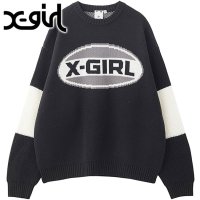 X-girl/エックスガール X－girl BICOLOR OVAL LOGO JACQUARD KNIT TOP WHITE [105244015005]/507794200