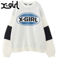 X-girl/エックスガール X－girl BICOLOR OVAL LOGO JACQUARD KNIT TOP WHITE [105244015005]/507794200