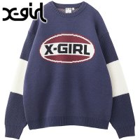 X-girl/エックスガール X－girl BICOLOR OVAL LOGO JACQUARD KNIT TOP WHITE [105244015005]/507794200