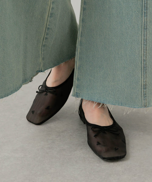クーポン】【セール 30%OFF】ハートチュールフラットシューズ