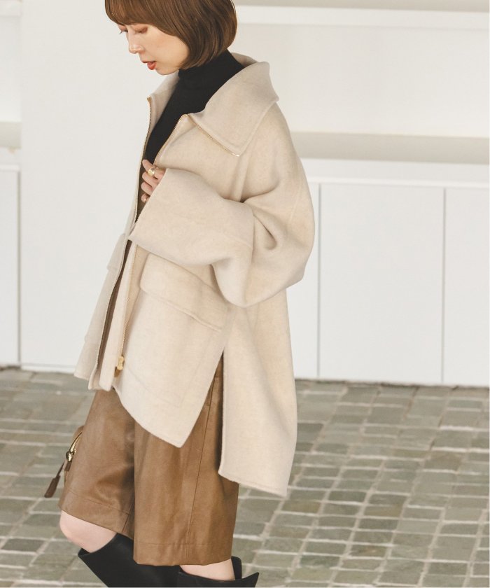ノーブル スプリングコート ノーカラー 春服 ボタンレス ガウン ロング 