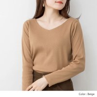 JUNGLE JALOPY/ジャングルジャロピー JUNGLE JALOPY 2×2リブVネックカットソー トップス Tシャツ 長袖 ロンT カットソー 秋 冬 レディース 大きいサイズ/507795215