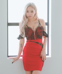 Tika/ティカ Tika キャバドレス 肩あきブラックレース切り替えバストジップタイトミニドレス (Sサイズ～XXXXLサイズ)/507795237