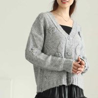 Sawa a la mode/サワアラモード Sawa a la mode パールを添えた花が咲くニットカーディガン/507799040
