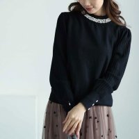 Sawa a la mode/サワアラモード Sawa a la mode デコレーションパールネックニットトップス/507799041