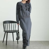 Sawa a la mode/サワアラモード Sawa a la mode 花模様コード刺繍のニットセットアップ/507799070