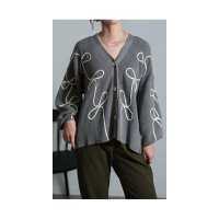 Sawa a la mode/サワアラモード Sawa a la mode 流れるレトロな可愛さリボン柄ニットカーディガン/507799073