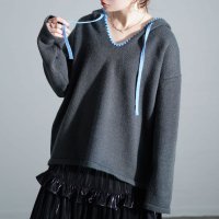 Sawa a la mode/サワアラモード Sawa a la mode 配色スカラップが効くステッチニットパーカー/507799074