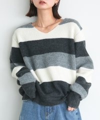 ad thie/アドティエ ad thie 【2025SS新作】配色ボーダーVネックニットプルオーバー/507804181