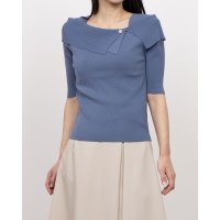 12Twelve Agenda/トゥエルブアジェンダ 12Twelve Agenda アシメオフショルパール釦5分袖ニットプルオーバー/507094363