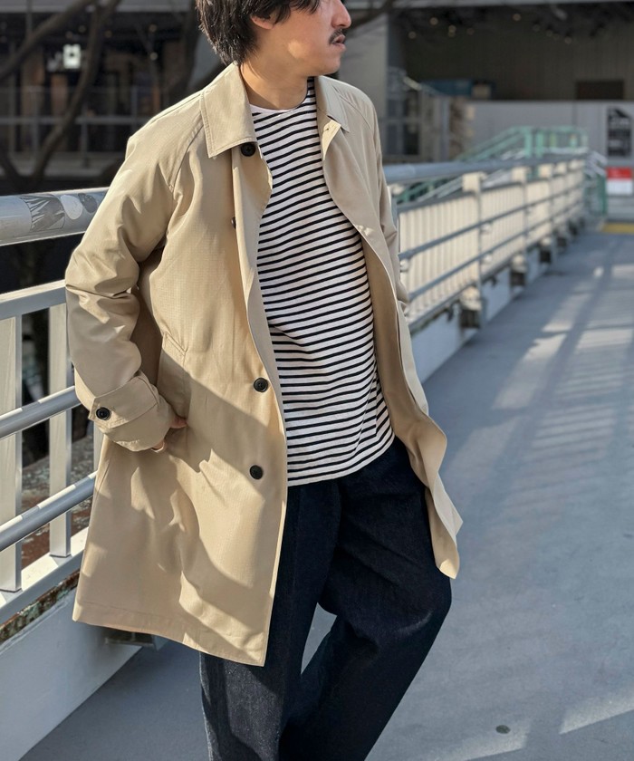 公式通販サイトセール MELTON CHECK time＞ monkey SOUTIEN COAT/ステンカラ COLLAR ジャケット・アウター