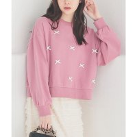 Honeys/ハニーズ Honeys リボン付ゆるトップス トップス スウェット 長袖 ゆるトップス ゆったり クルーネック リボン 裏毛 綿100％ ボリューム袖 レディー/507812768