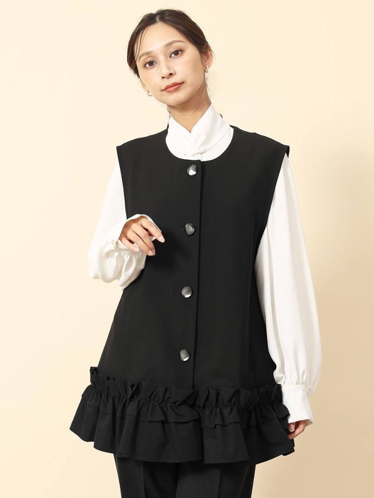 FENNEL フェンネル ニットワンピース フリル Vネック 黒 9号