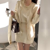 shoppinggo/ショッピングゴー shoppinggo ニット セットアップ 上下4点セット スカート 長袖 カーディガン 半袖 トップス マフラー ラウンドネック 襟 袖口 /507819799